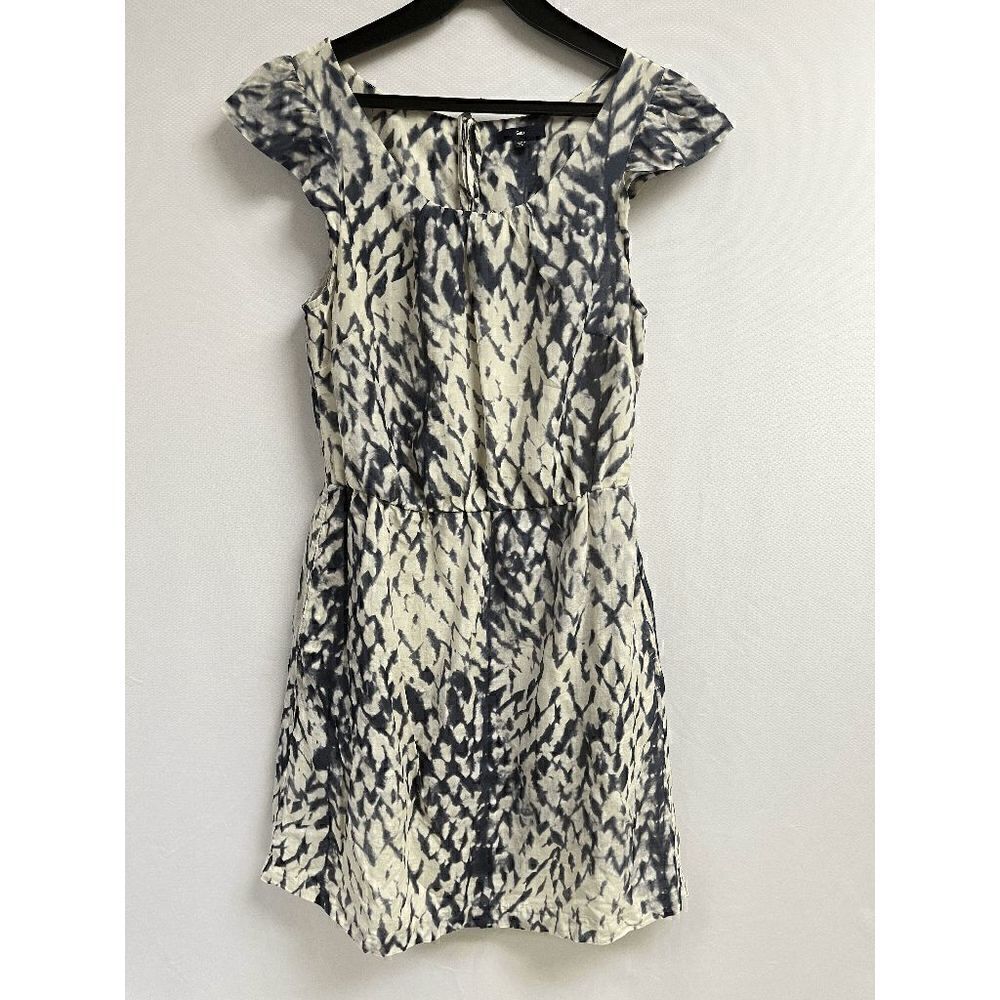 GAP Womens Flutter/Puff Sleeve Tie Dye Gray Mini A-Line Dress with Pockets Size